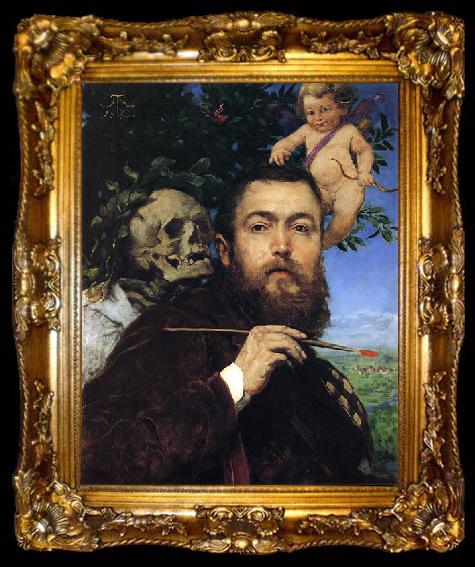framed  Hans Thoma Self-portrait with Love and Death, ta009-2